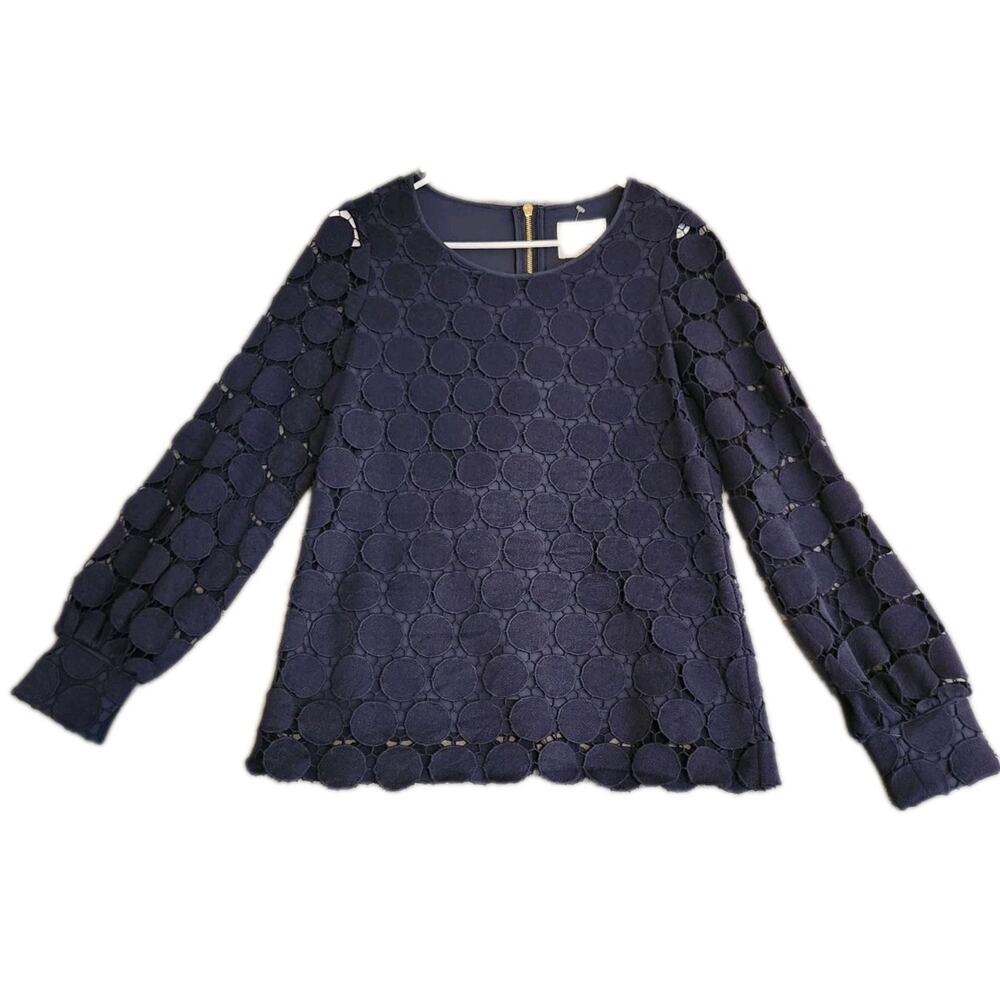 Sail to Sable Navy Crochet Lace Long Balloon Sleeve Top‎ Size XS NWT MSRP $198